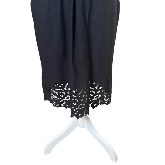 BCBG Maxazria Black Midi Dress Lace Hem Large Office Career Minimalist Neutral - Picture 2 of 12